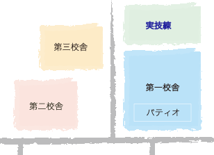 3F　多目的室3 2F　実技実習室2,3 1F　実技実習室4,5